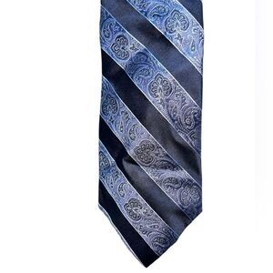 Valentino mens 100% silk neck tie blue striped designer damask